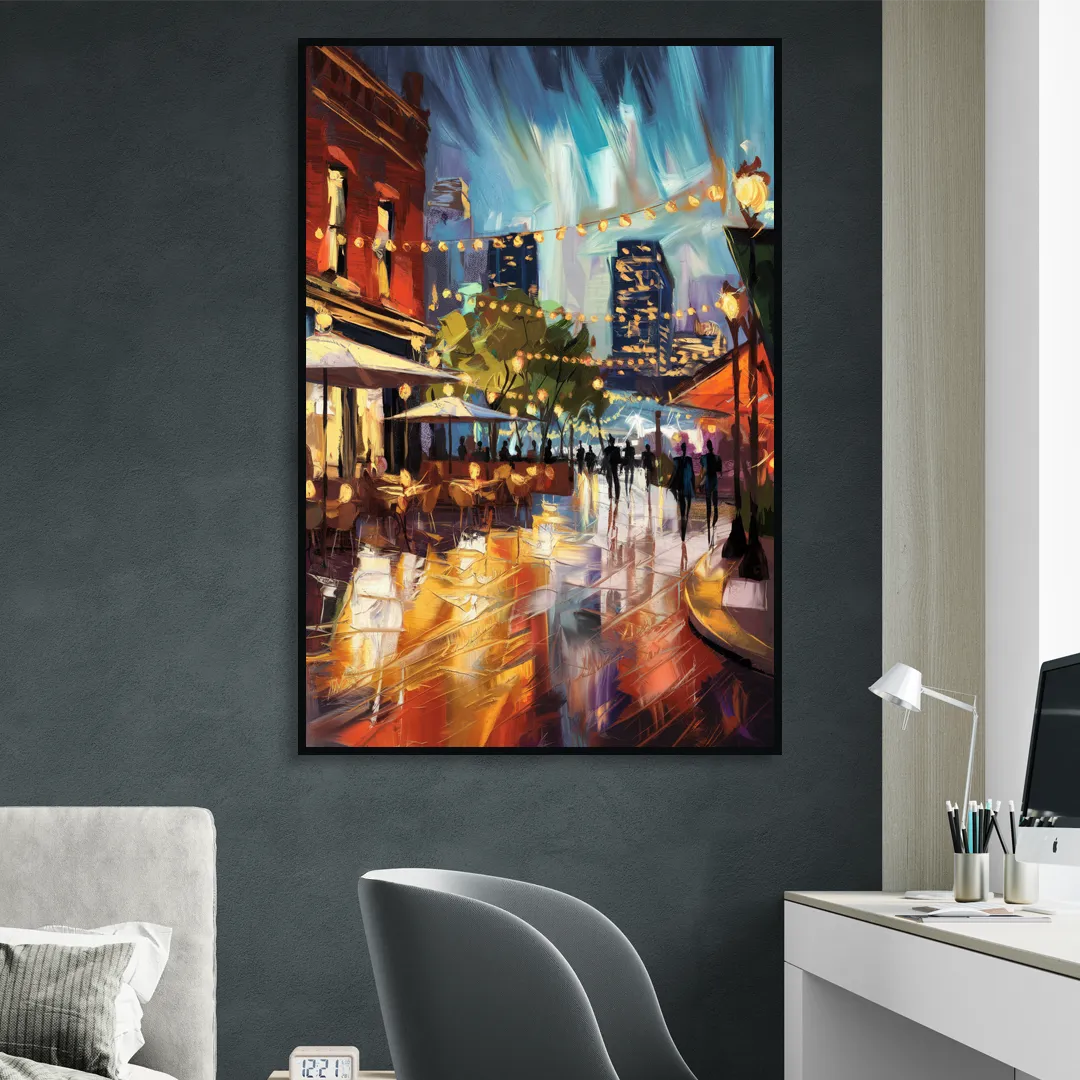 Fort Worth Sundance Square Lights Sitting Room - Black Canvas Wall Art