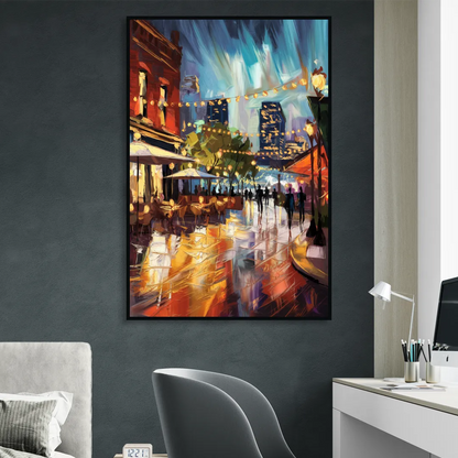 Fort Worth Sundance Square Lights Sitting Room - Black Canvas Wall Art