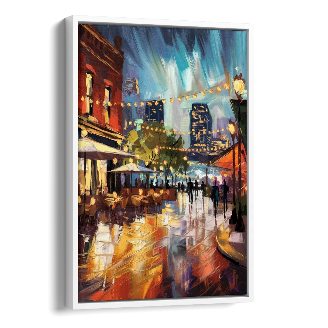 Fort Worth Sundance Square Lights Side - White Canvas Wall Art
