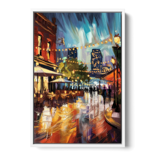 Fort Worth Sundance Square Lights - White Framed Canvas Wall Art - Front