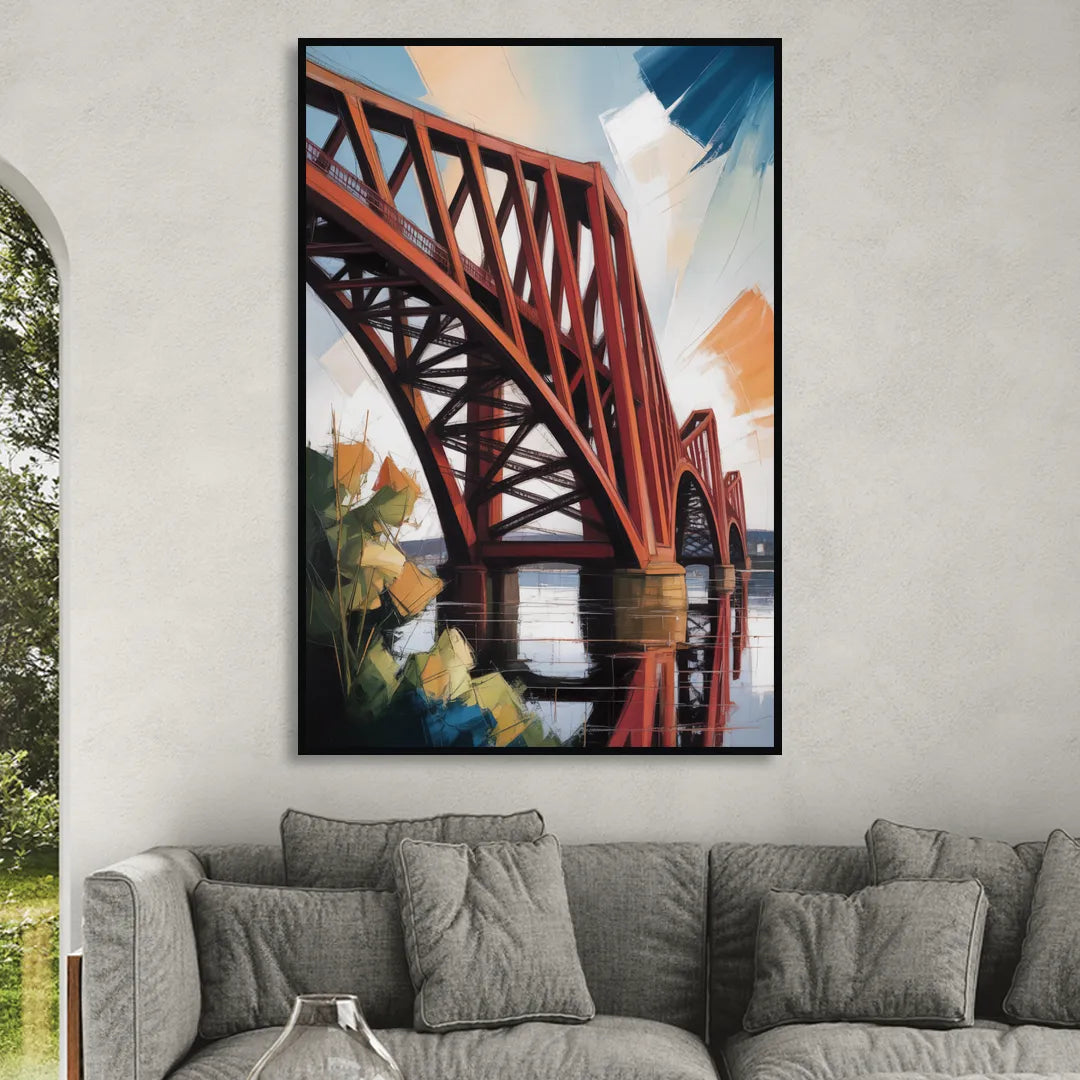 Forth Bridge Elegance Living Room - Black Canvas Wall Art
