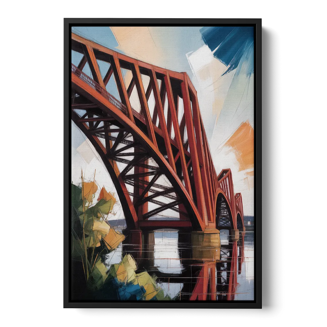 Forth Bridge Elegance Front - Black Canvas Wall Art