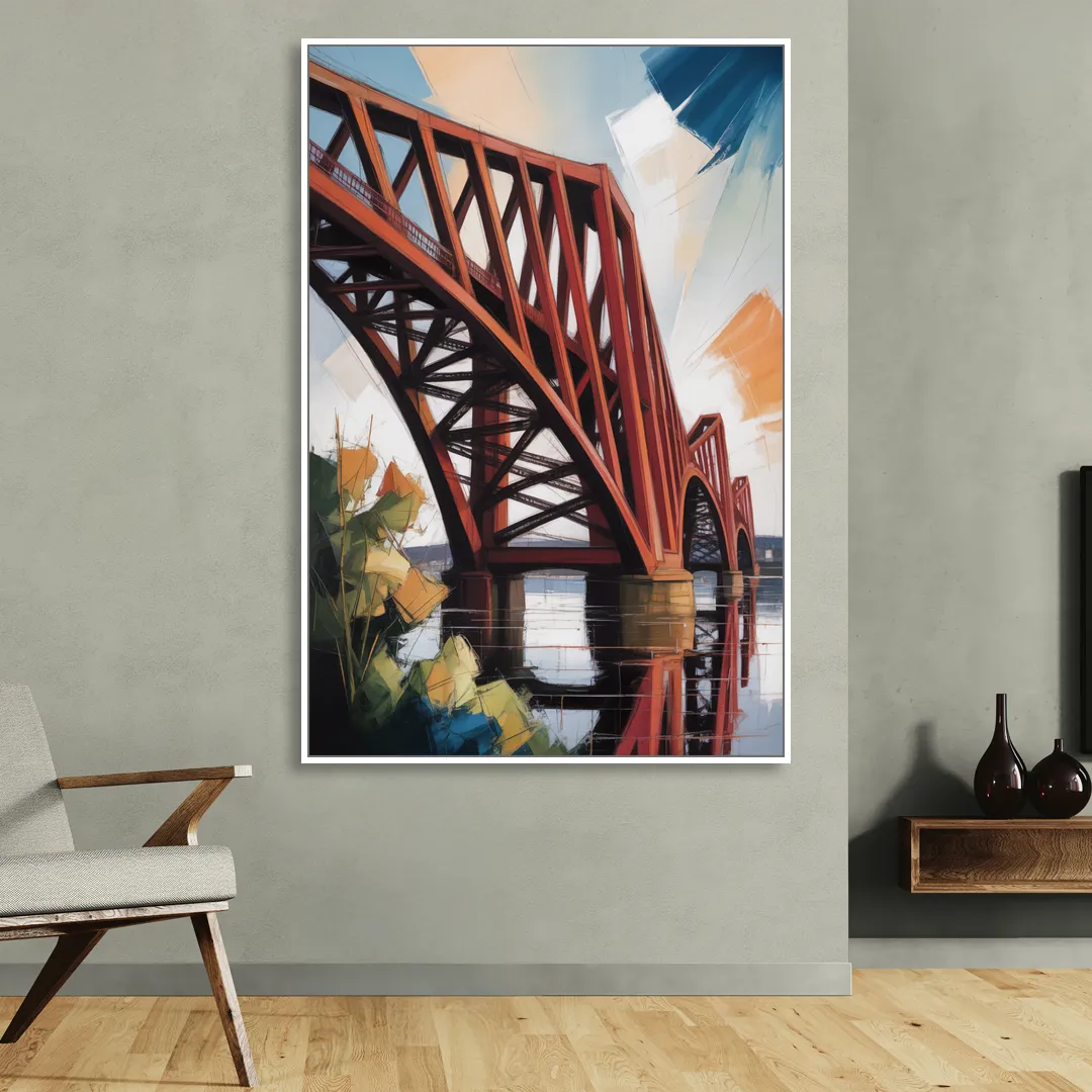 Forth Bridge Elegance Sitting Room - White Canvas Wall Art