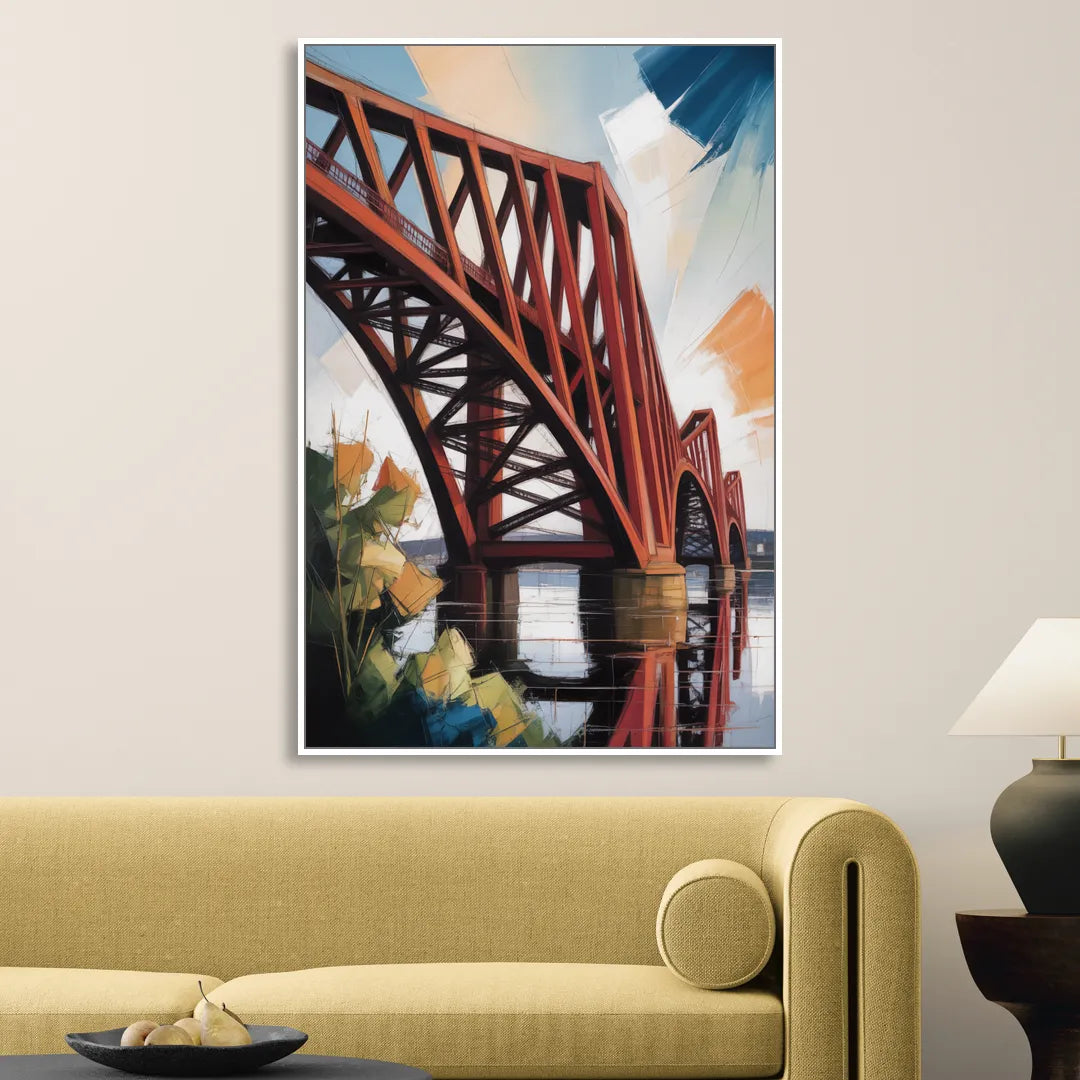 Forth Bridge Elegance Living Room - White Canvas Wall Art