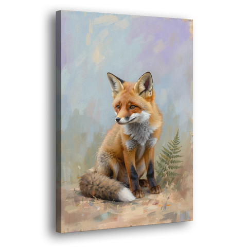 Fox Kit with Fern Sprig for the Nursery - Canvas Wall Art - Side