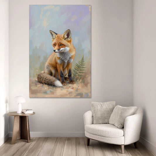Fox Kit with Fern Sprig for the Nursery - Canvas Wall Art - Sofa - 40x60