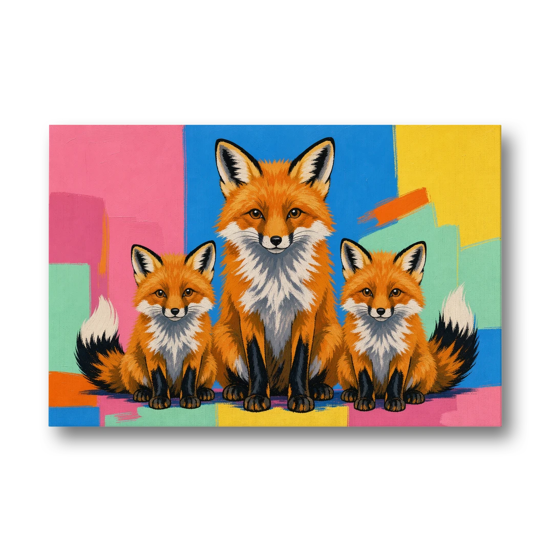 Fox Nursery Decor Mother and Two Cubs - Canvas Wall Art - Front