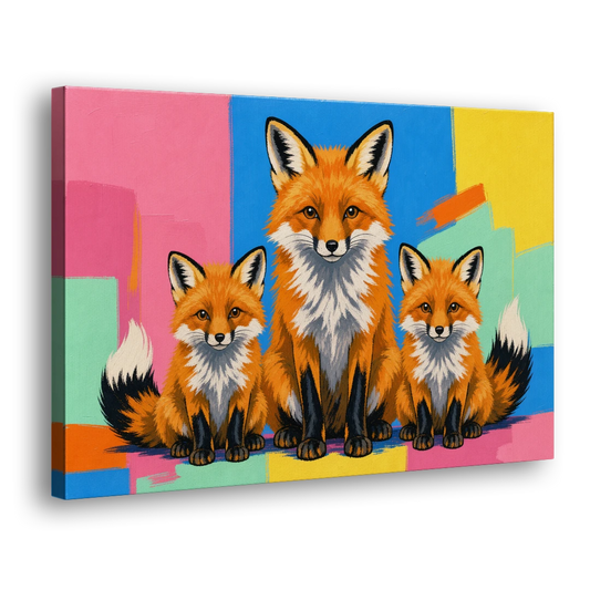 Fox Nursery Decor Mother and Two Cubs - Canvas Wall Art - Side