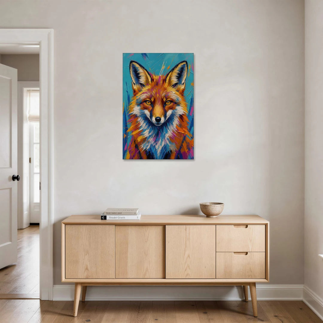 Fox Oil Painting in Electric Blue - Canvas Wall Art - Coffee Table - 24x36