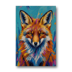 Fox Oil Painting in Electric Blue - Canvas Wall Art - Front