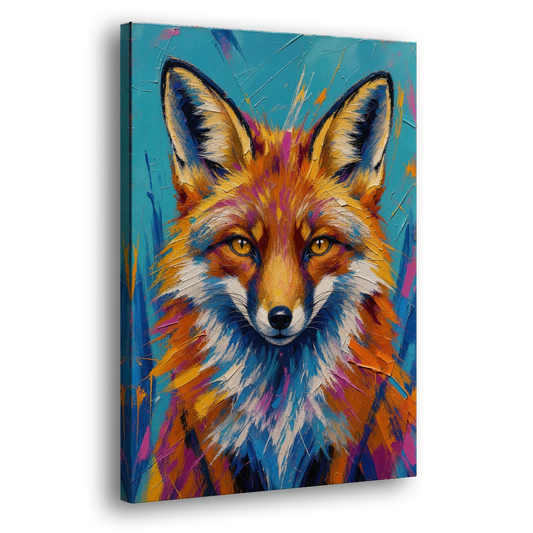 Fox Oil Painting in Electric Blue - Canvas Wall Art - Side