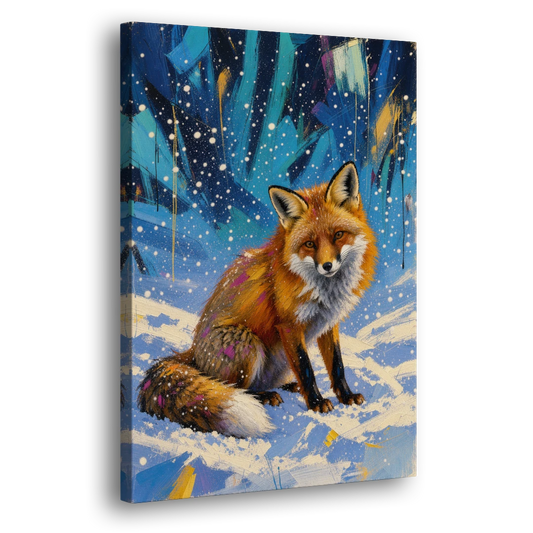 Fox in Snow Painting - Canvas Wall Art - Side