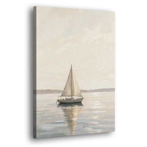 Foyer Wall Art Lone Sailboat on a Glassy Bay - Canvas Wall Art - Side