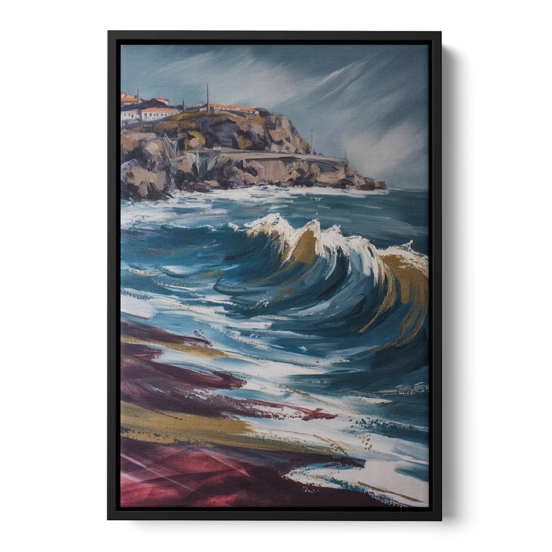 Foz do Douro Waves Front - Black Canvas Wall Art