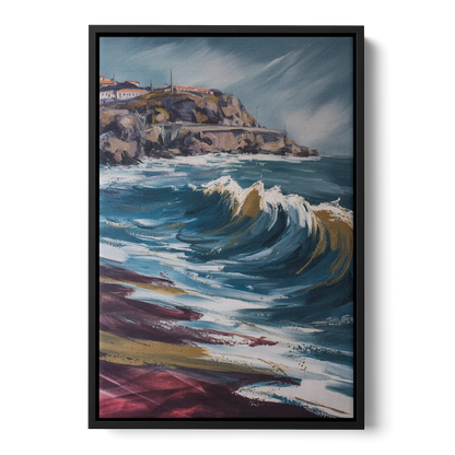 Foz do Douro Waves Front - Black Canvas Wall Art