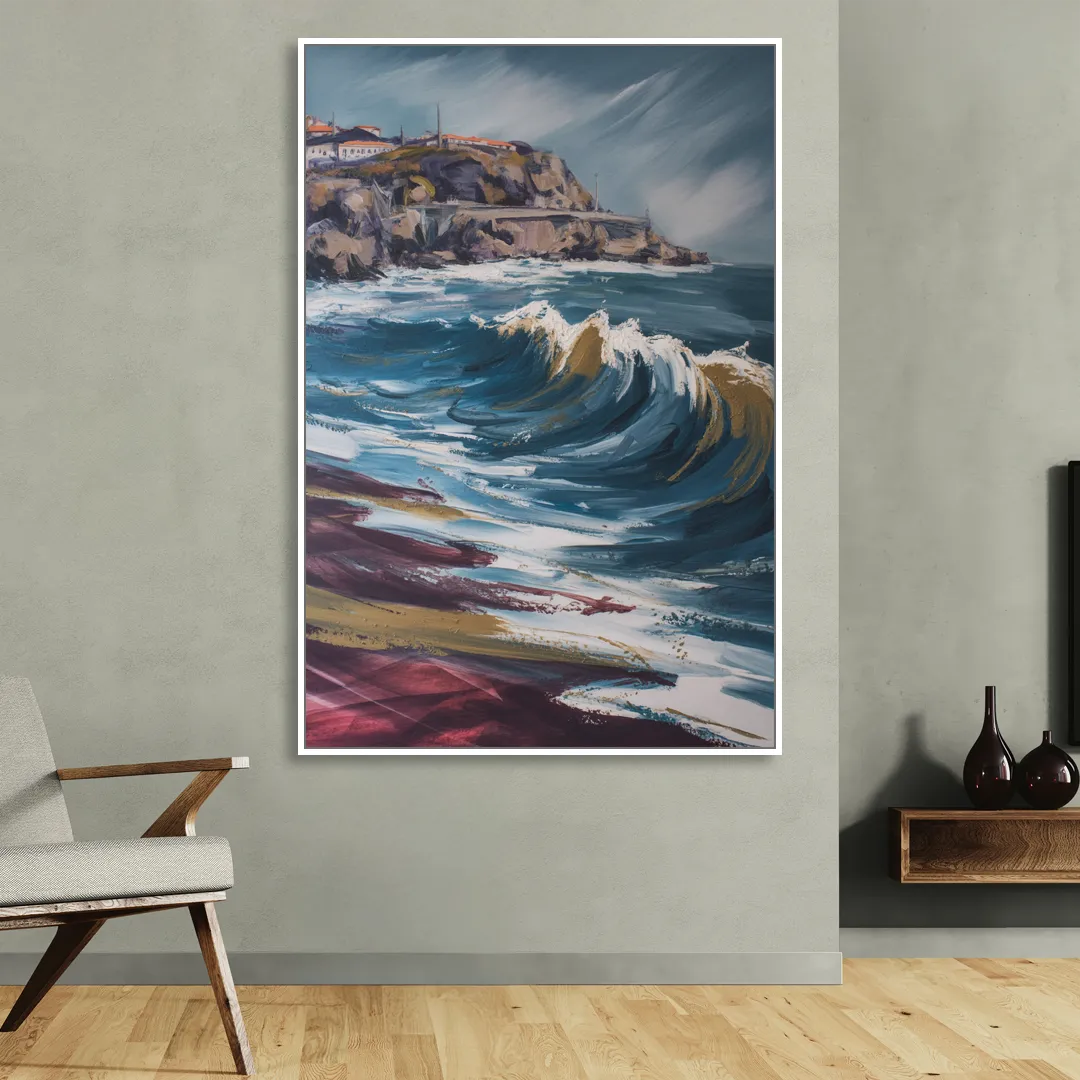 Foz do Douro Waves Living Room - White Canvas Wall Art