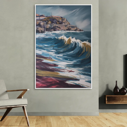 Foz do Douro Waves Living Room - White Canvas Wall Art