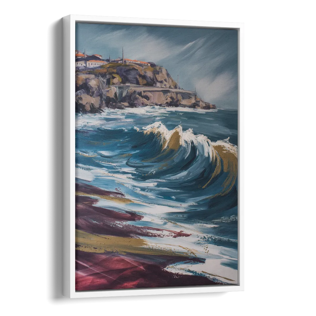 Foz do Douro Waves Side - White Canvas Wall Art