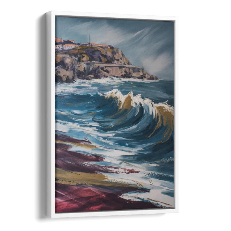 Foz do Douro Waves Side - White Canvas Wall Art