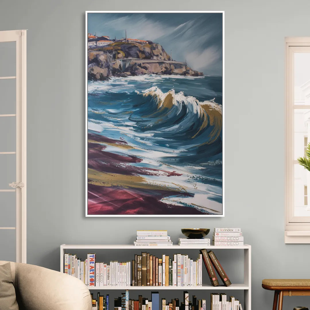 Foz do Douro Waves Sitting Room - White Canvas Wall Art