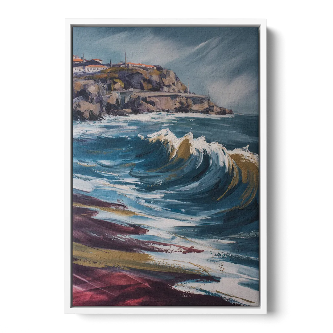 Foz do Douro Waves Front - White Canvas Wall Art