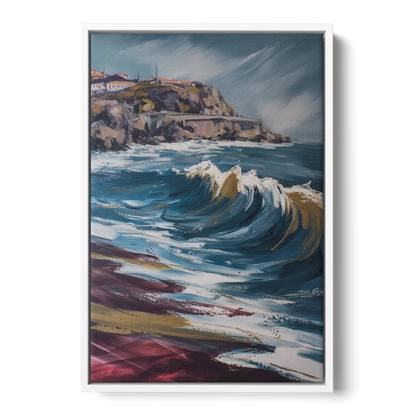 Foz do Douro Waves Front - White Canvas Wall Art