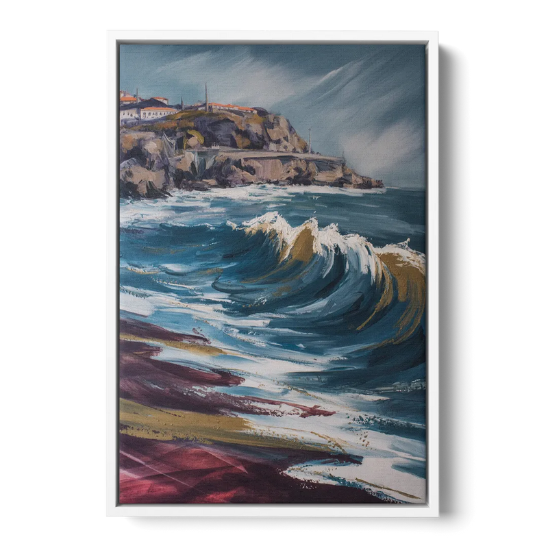 Foz do Douro Waves Front - White Canvas Wall Art