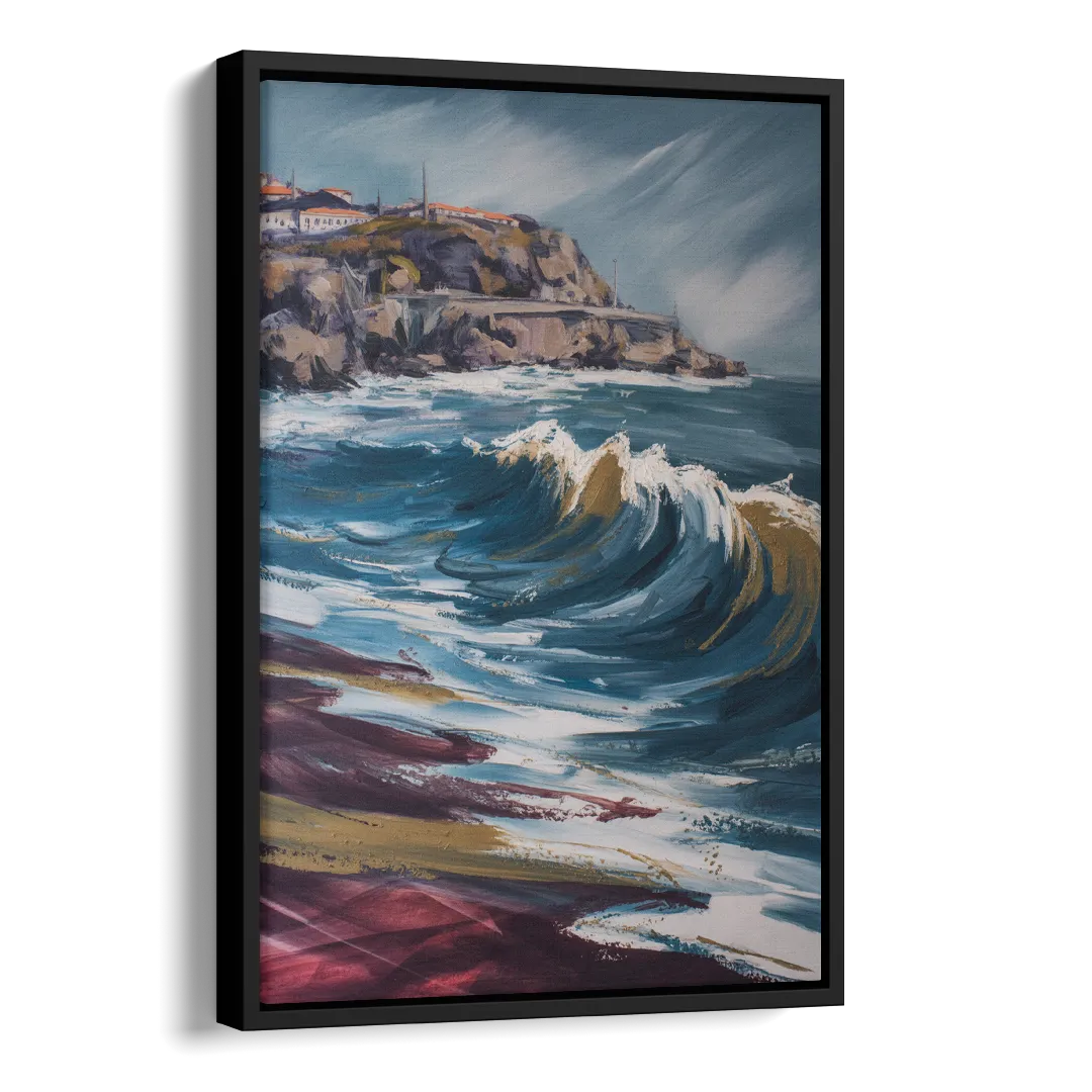 Foz do Douro Waves Side - Black Canvas Wall Art