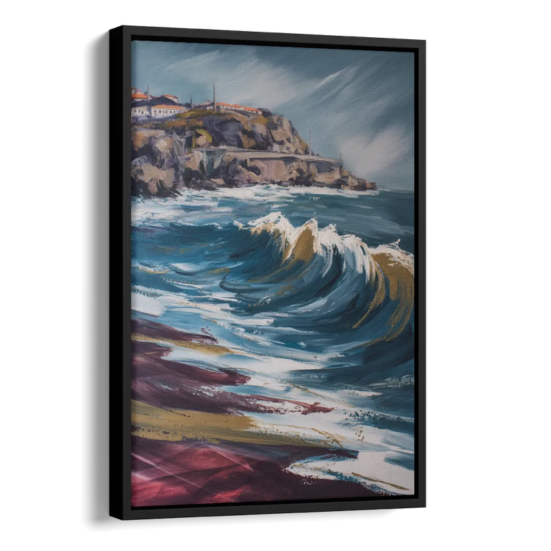 Foz do Douro Waves Side - Black Canvas Wall Art