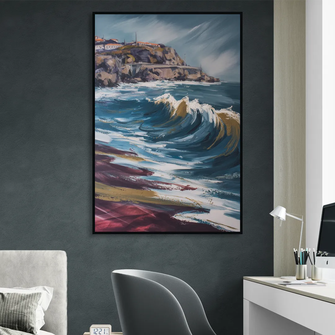 Foz do Douro Waves Living Room - Black Canvas Wall Art