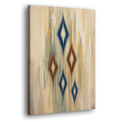 Framed Abstract Painting of Drifting Ikat Diamonds - Canvas Wall Art - Side