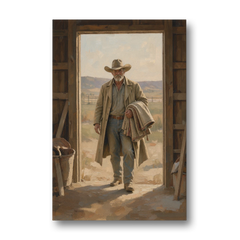 Framed Cowboy Art in the Barn Doorway - Canvas Wall Art - Front