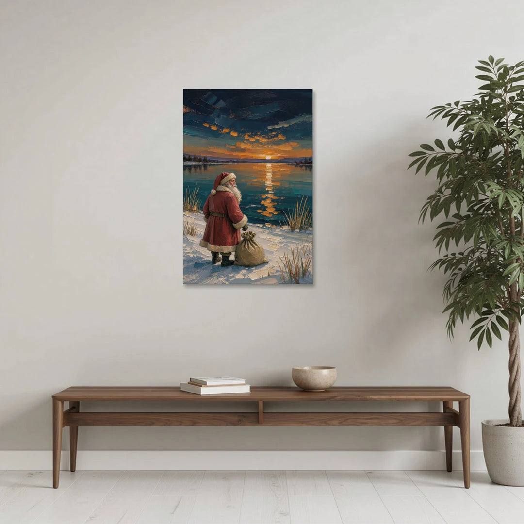 Framed Santa Print by the Amber Lake - Canvas Wall Art - Coffee Table - 24x36