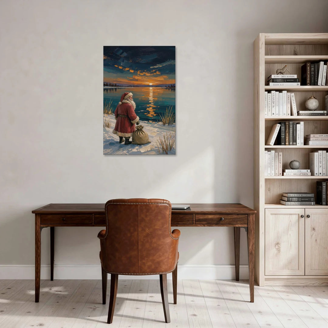 Framed Santa Print by the Amber Lake - Canvas Wall Art - Office - 24x36