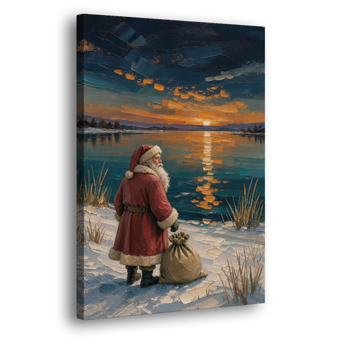Framed Santa Print by the Amber Lake - Canvas Wall Art