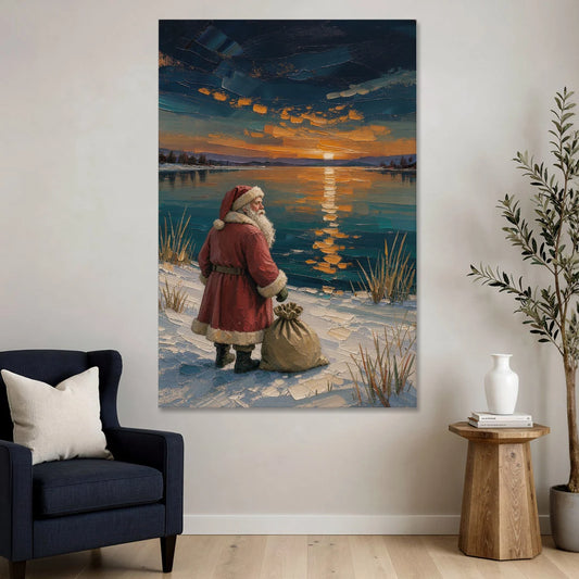 Framed Santa Print by the Amber Lake - Canvas Wall Art - Sofa - 40x60