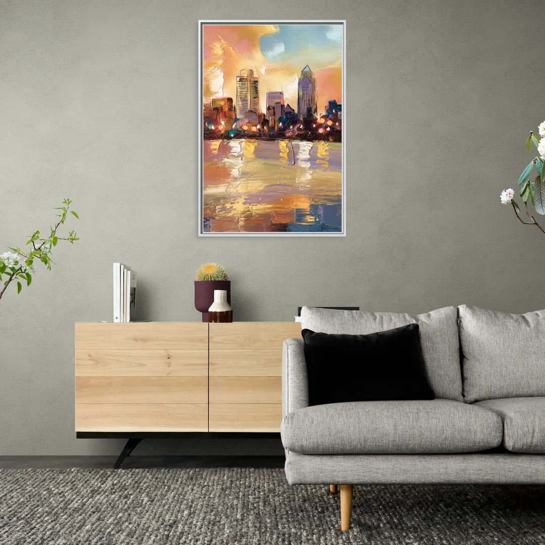 Franklin Skyline View - Living Room White Frame Canvas