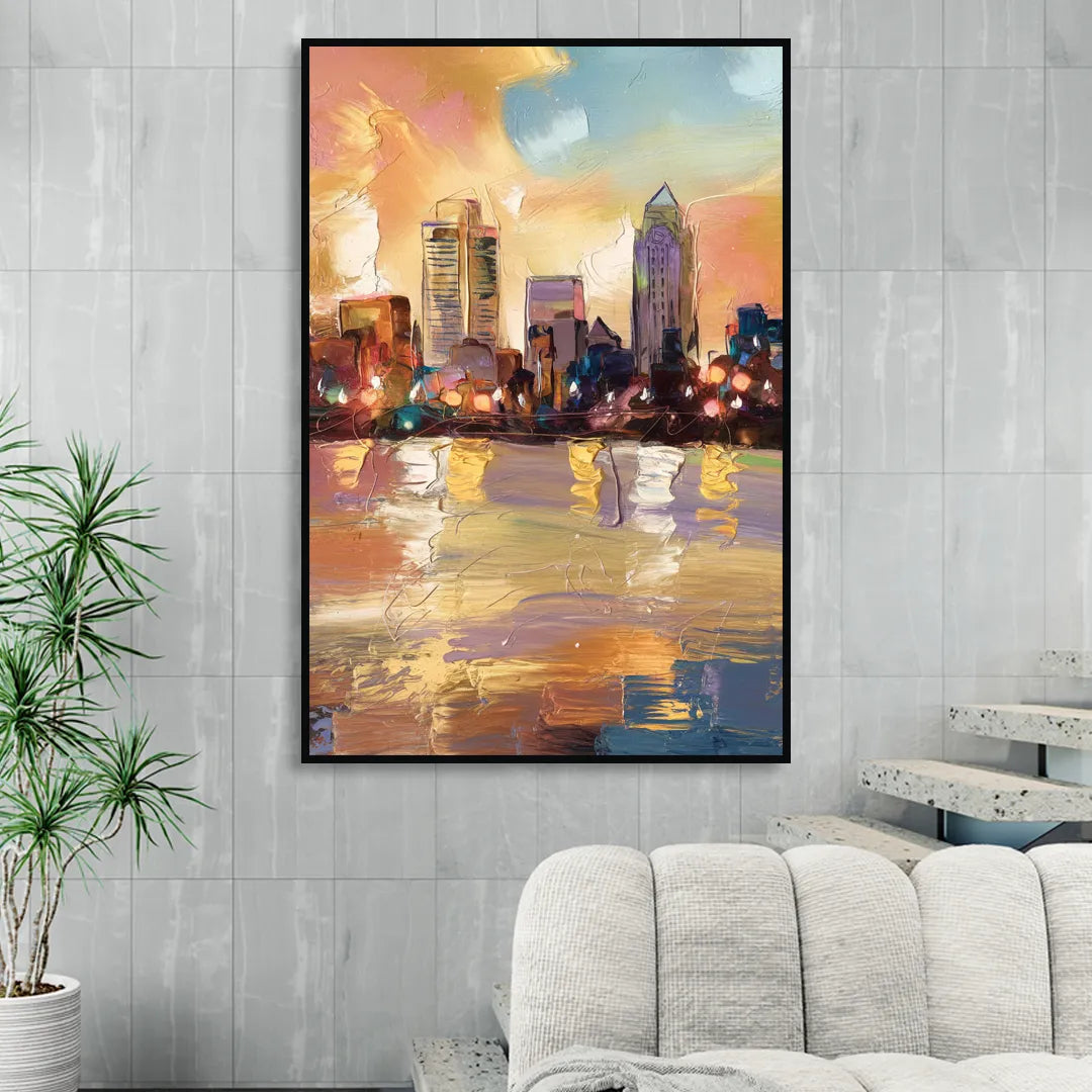 Franklin Skyline View Sitting Room - Black Canvas Wall Art