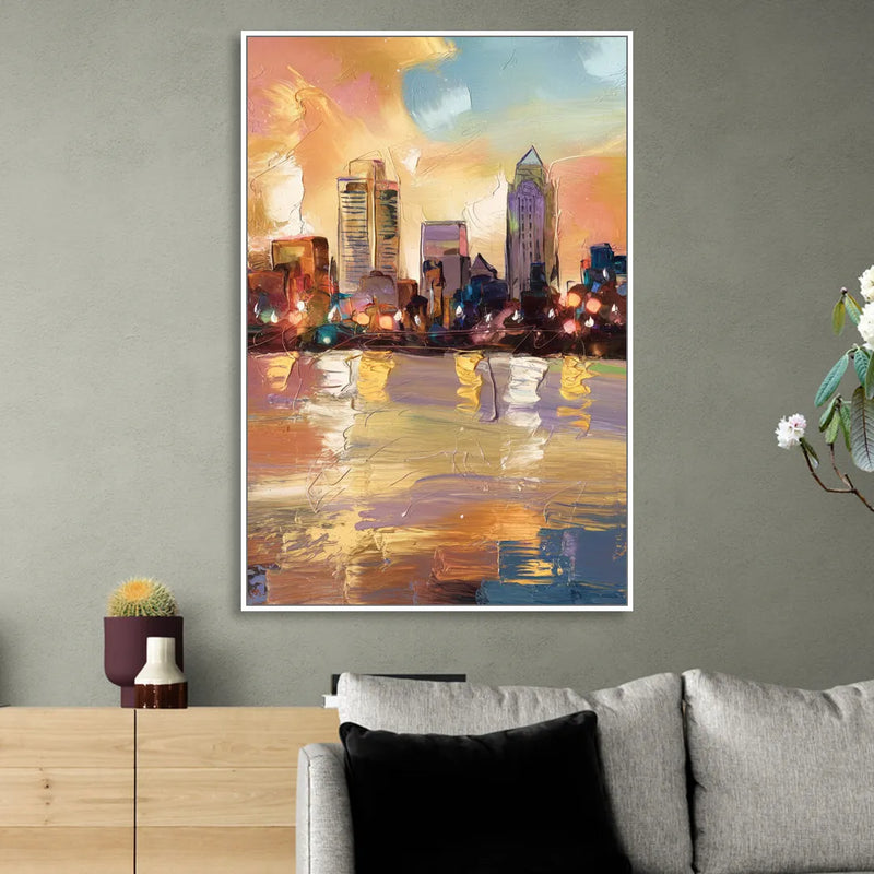 Franklin Skyline View Living Room - White Canvas Wall Art
