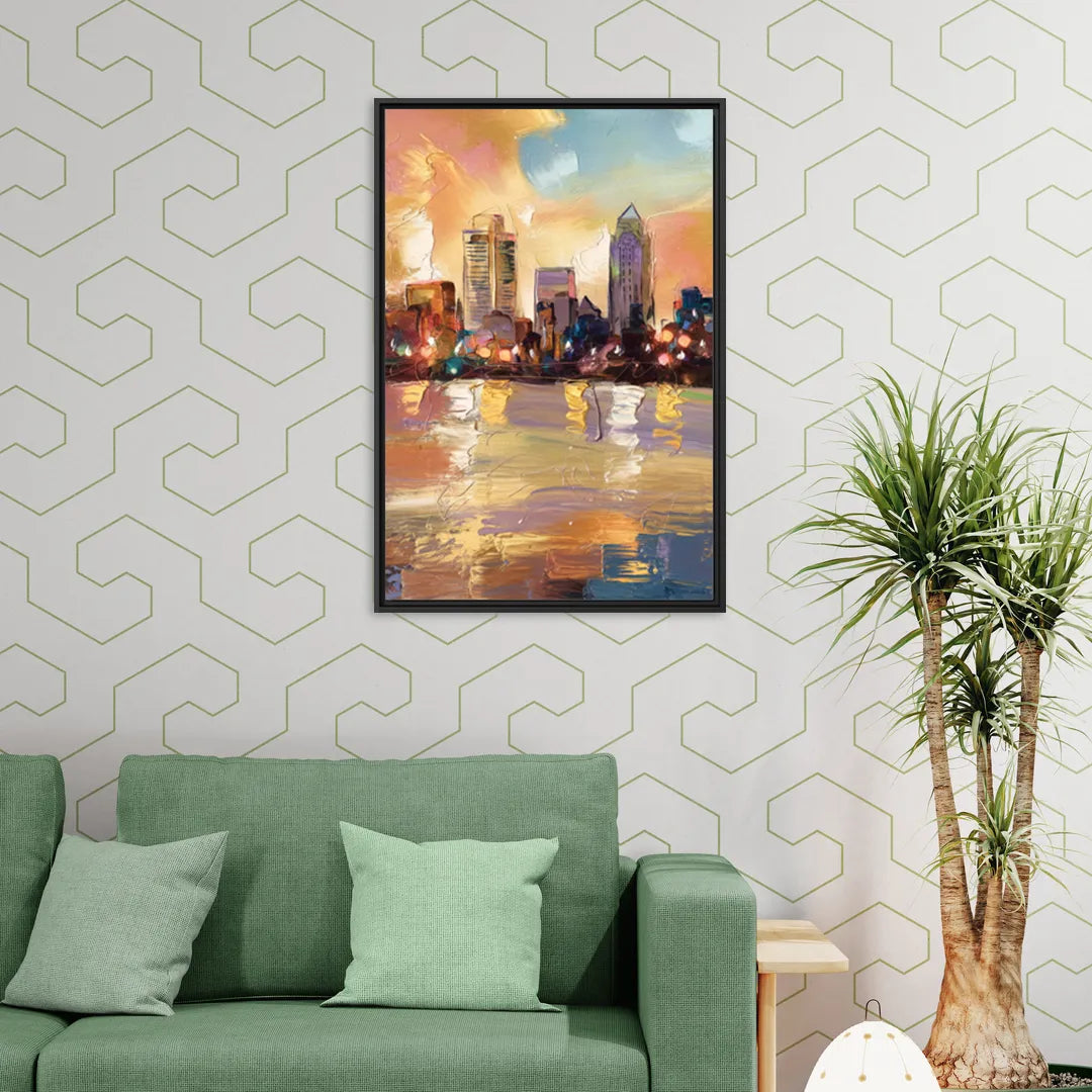 Franklin Skyline View - Living Room Black Frame Canvas