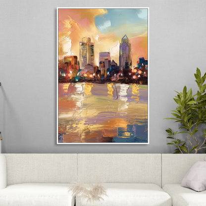 Franklin Skyline View Sitting Room - White Canvas Wall Art