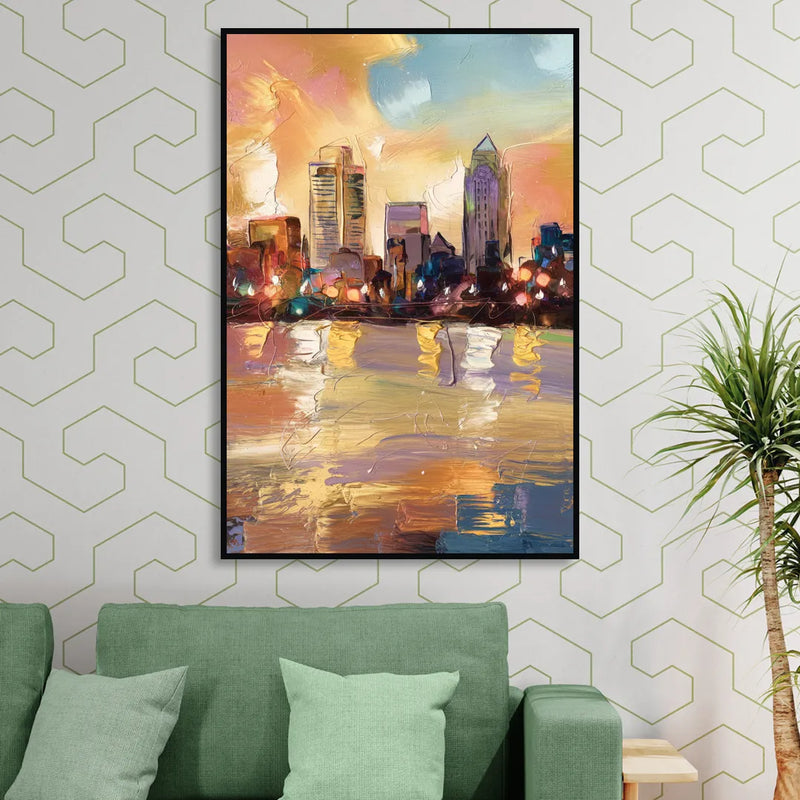 Franklin Skyline View Living Room - Black Canvas Wall Art