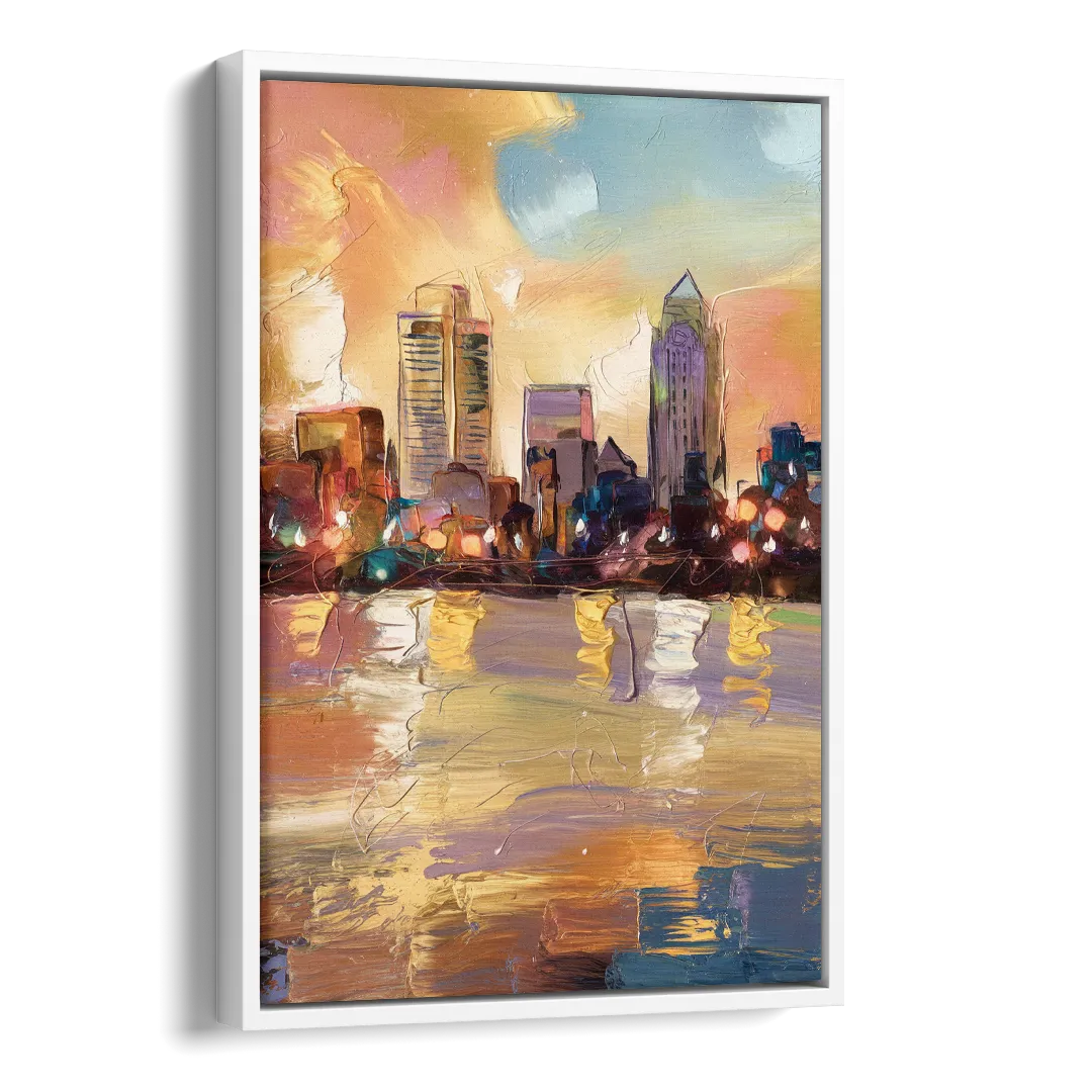 Franklin Skyline View Side - White Canvas Wall Art