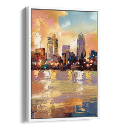 Franklin Skyline View Side - White Canvas Wall Art