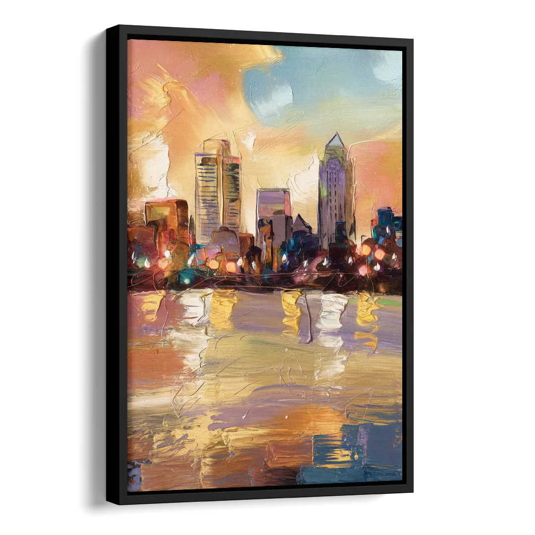 Franklin Skyline View Side - Black Canvas Wall Art