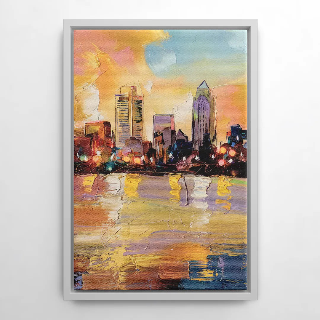 Franklin Skyline View - White Frame Canvas