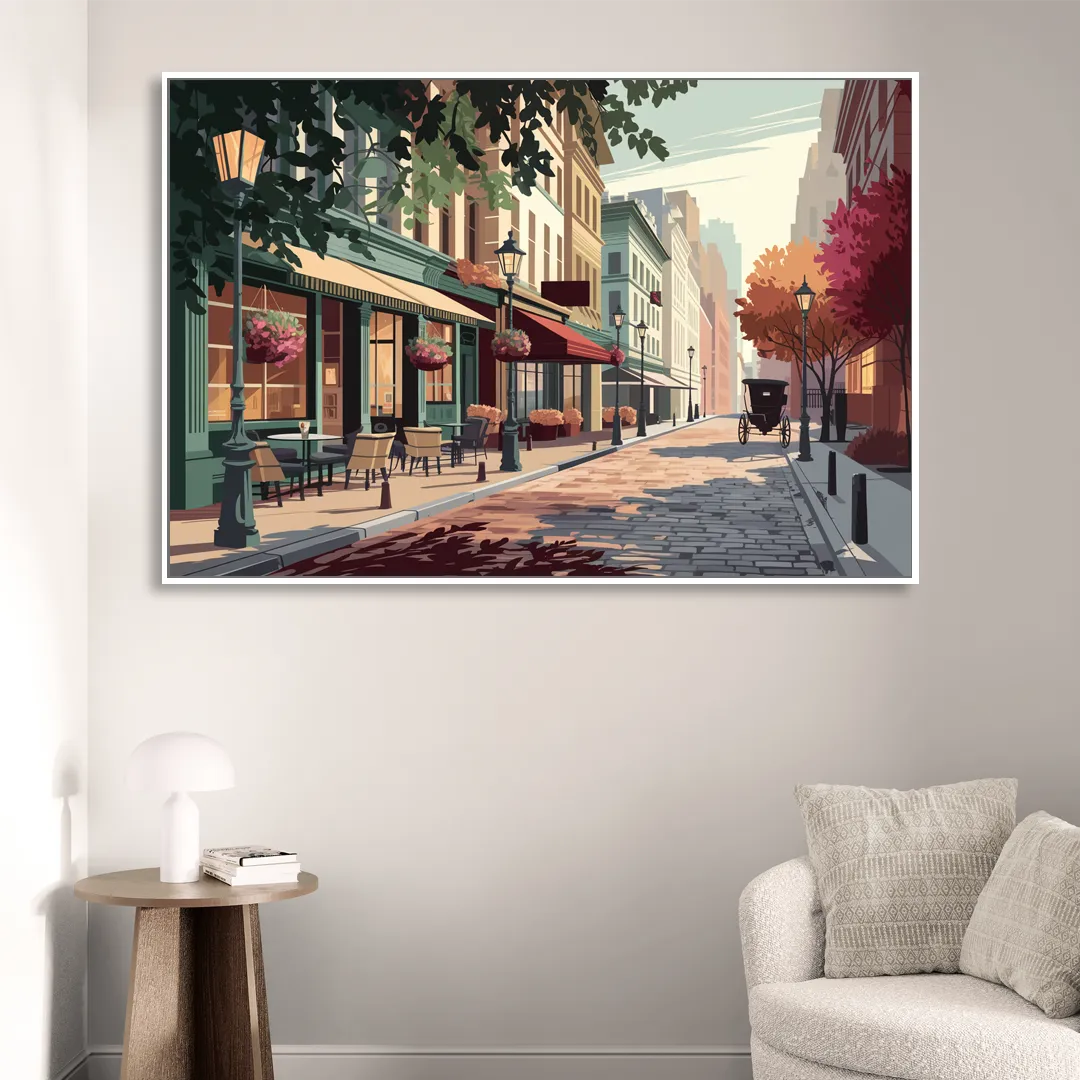 Franklin Vintage Streets Living Room - White Canvas Wall Art