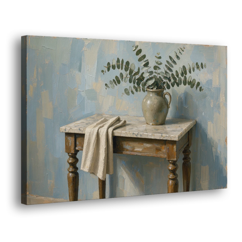 French Country Bathroom Wall Art of a Eucalyptus Washstand - Canvas Wall Art - Side