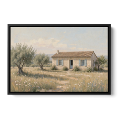 French Country Wall Art of a Provençal Farmhouse - Black Framed Canvas Wall Art - Front