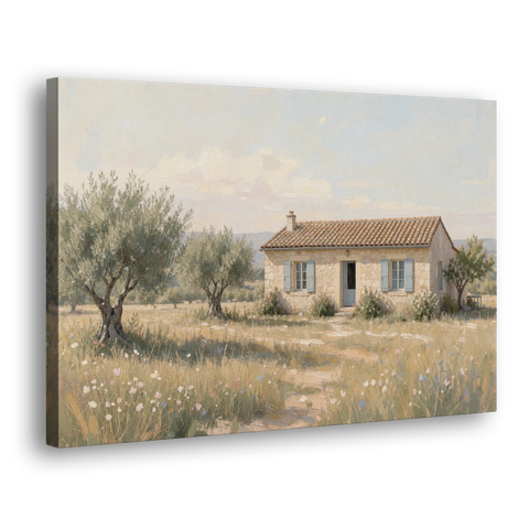 French Country Wall Art of a Provençal Farmhouse - Canvas Wall Art - Side
